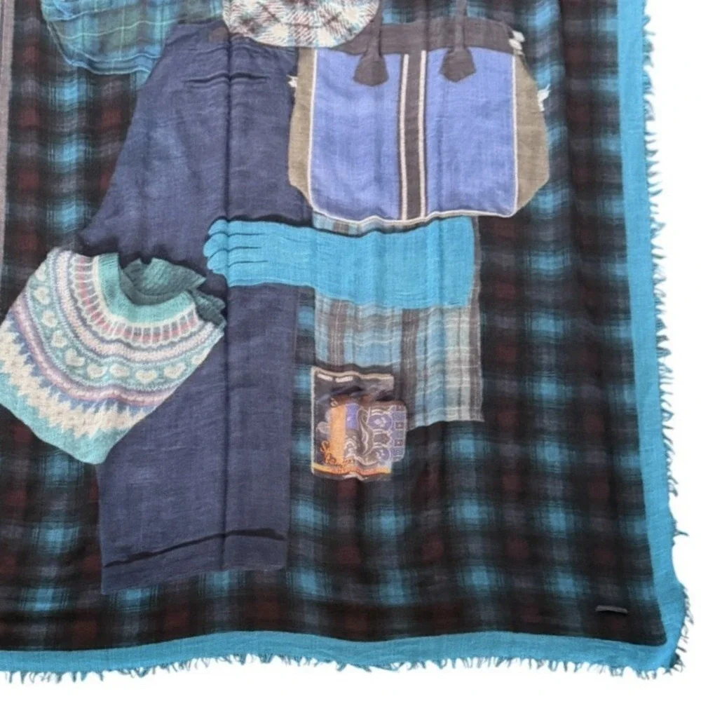 Franco Ferrari Scarf Oversized Blue Plaid Men's Clothing Graphic Art Blazer
